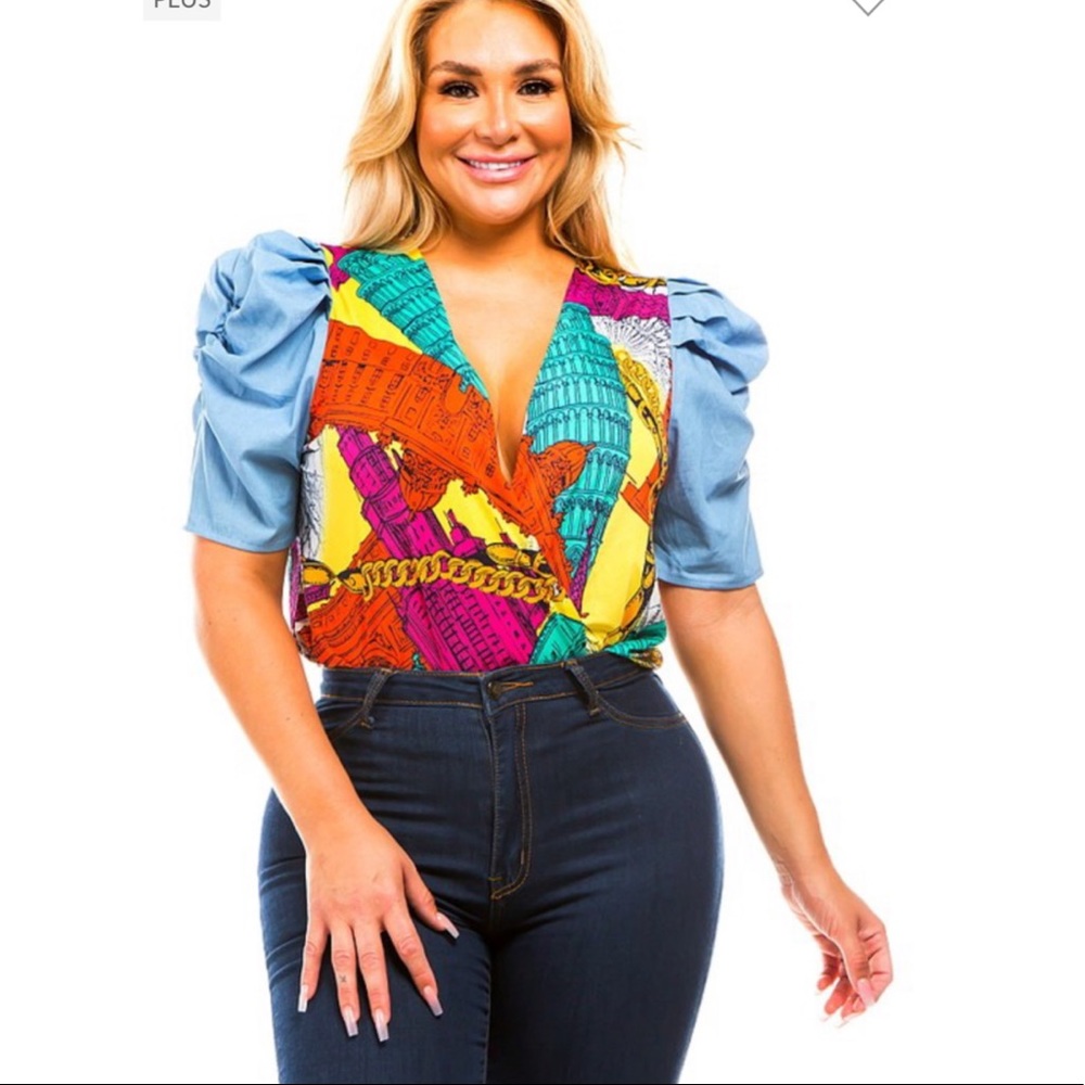 Brand New Plus size jean sleeve bodysuit